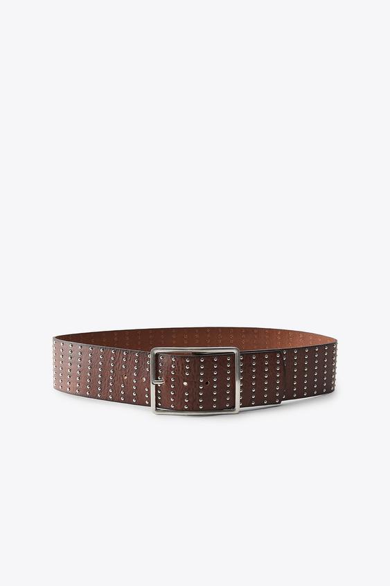 کمربند چرمی زنانه زارا LEATHER BELT WITH MULTI STUDS