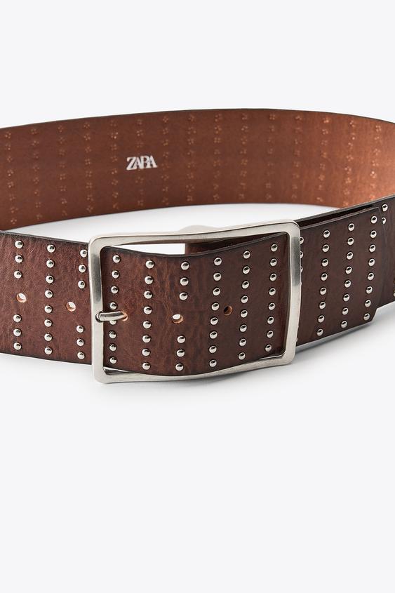 کمربند چرمی زنانه زارا LEATHER BELT WITH MULTI STUDS