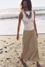 دامن زنانه زارا SATIN MIDI SKIRT