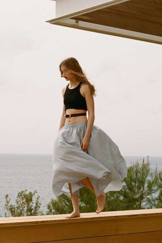 دامن میدی زنانه زارا VOLUMINOUS FLOWING MIDI SKIRT