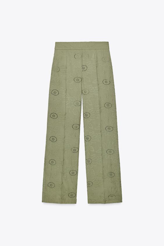 شلوار زنانه زارا STRAIGHT-LEG TROUSERS WITH CUTWORK EMBROIDERY