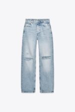 شلوار جین زنانه زارا ZW COLLECTION HIGH-WAIST SLIM FIT RIPPED JEANS