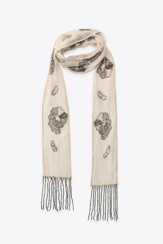شال زنانه زارا FRINGED BEAD SCARF