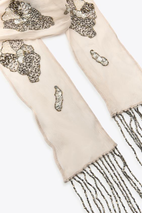 شال زنانه زارا FRINGED BEAD SCARF