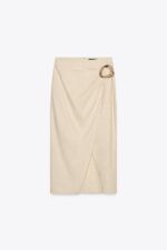 دامن زنانه زارا LINEN BUCKLE MIDI SKIRT