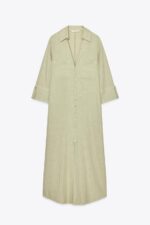 لباس بلند زنانه زارا LINEN BLEND SHIRT DRESS