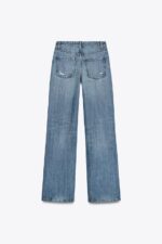 شلوار جین زنانه زارا TRF RIPPED WIDE-LEG MID-WAIST JEANS
