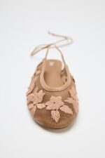 کفش بالرین زارا TIED MESH EMBROIDERED BALLERINAS