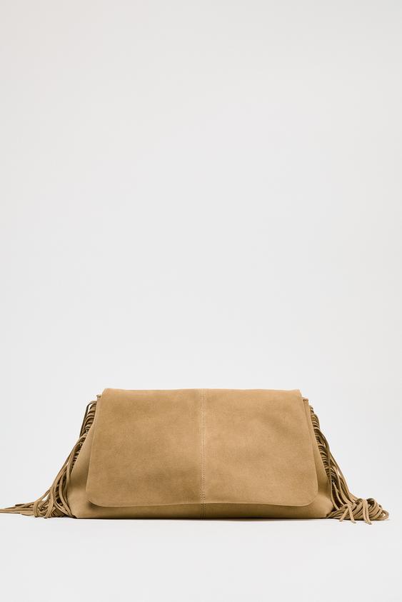 کیف کراس بادی زنانه زارا SPLIT SUEDE CROSSBODY BAG WITH FRINGING