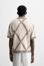 تیشرت یقه دار مردانه زارا RHOMBUS JACQUARD KNIT POLO SHIRT