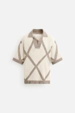 تیشرت یقه دار مردانه زارا RHOMBUS JACQUARD KNIT POLO SHIRT