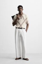 تیشرت یقه دار مردانه زارا RHOMBUS JACQUARD KNIT POLO SHIRT