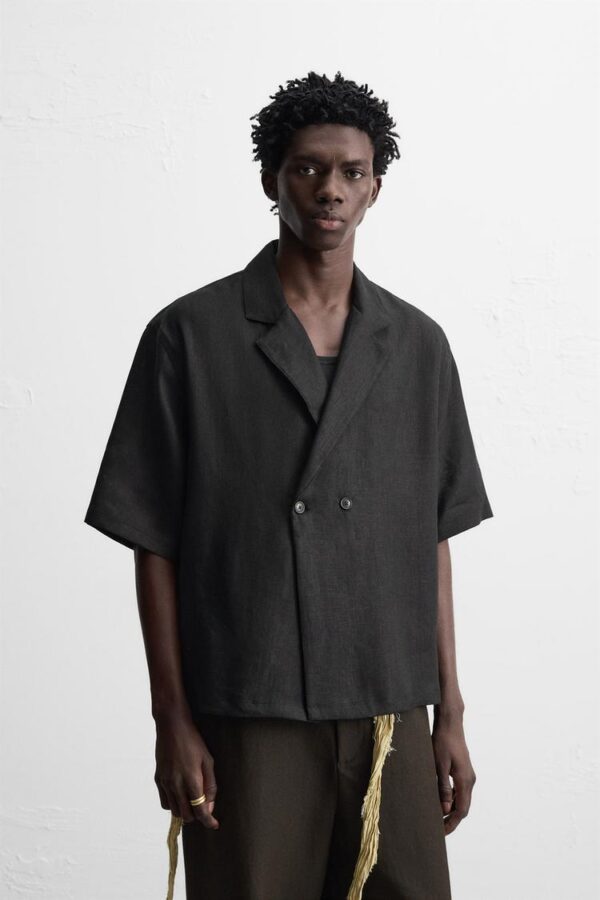 پیراهن لینن مردانه زارا 100% linen kimono shirt