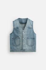 جلیقه جین مردانه زارا WASHED DENIM WAISTCOAT