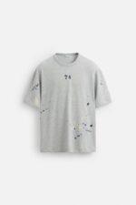 تیشرت مردانه زارا PAINT SPLATTER NUMBER T-SHIRT
