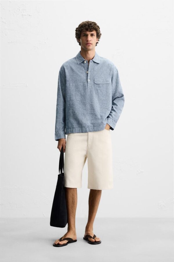 پولوشرت لینن مردانه زارا linen/cotton polo shirt