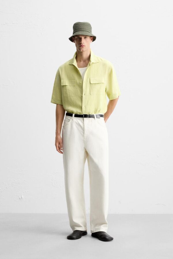 پیراهن لینن مردانه زارا 100% linen shirt with pockets