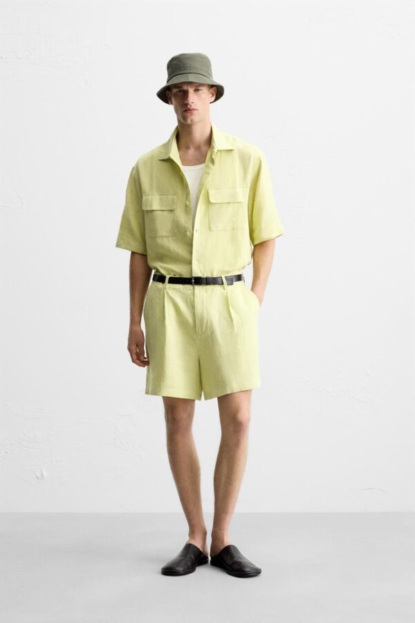 شلوارک مردانه زارا 100% linen bermuda shorts