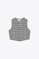 جلیقه زنانه زارا TEXTURED CROPPED WAISTCOAT