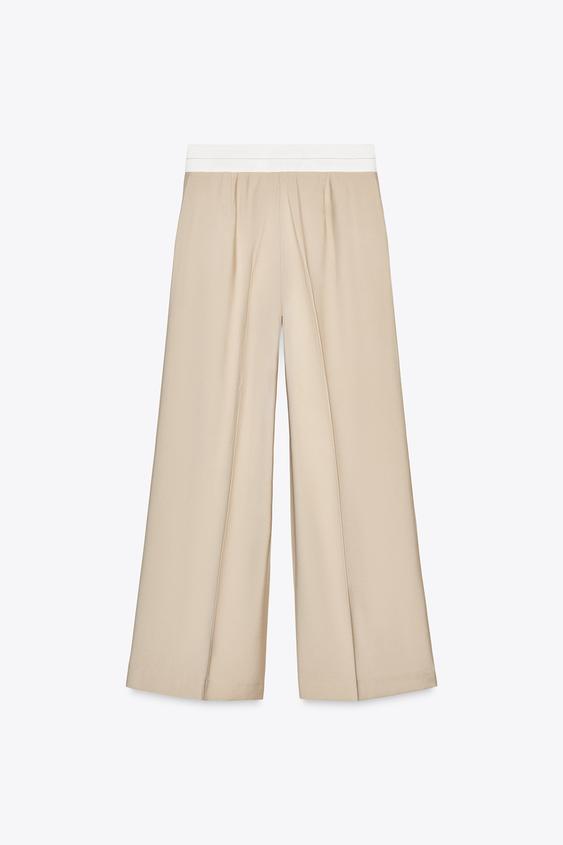 شلوار دمپا گشاد زنانه زارا wide-leg trousers with contrast waist