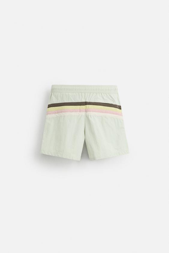 شورتک مردانه زارا mid-length contrast stripe swimming trunks