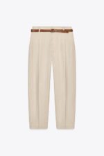 شلوار لینن زنانه زارا LINEN BELTED STRAIGHT-LEG TROUSERS