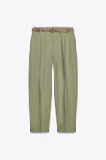شلوار لینن زنانه زارا LINEN BELTED STRAIGHT-LEG TROUSERS