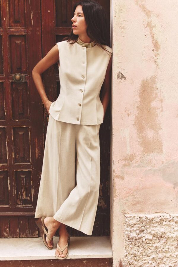 شلوار لینن زنانه زارا linen-blend culottes