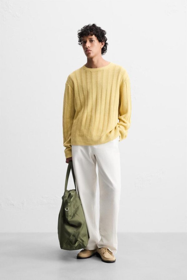 پلیور لنین مردانه زارا 100% ribbed linen sweater