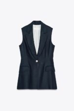 جلیقه زنانه زارا LONG LINEN BLEND WAISTCOAT