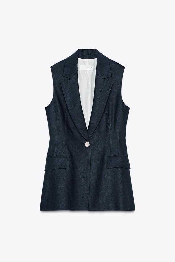 جلیقه زنانه زارا LONG LINEN BLEND WAISTCOAT