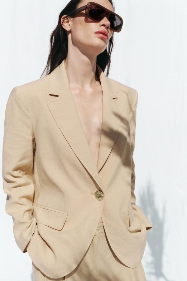 کت زنانه زارا one-button linen blend blazer