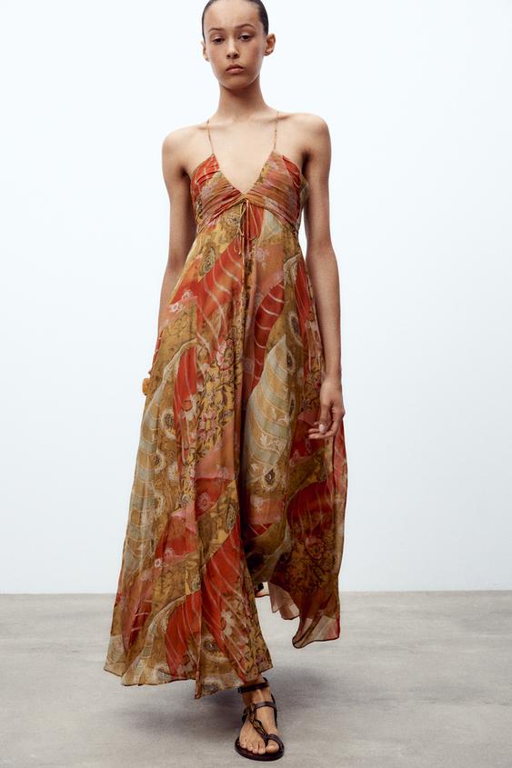لباس میدی زنانه زارا ZW COLLECTION PRINTED MIDI DRESS