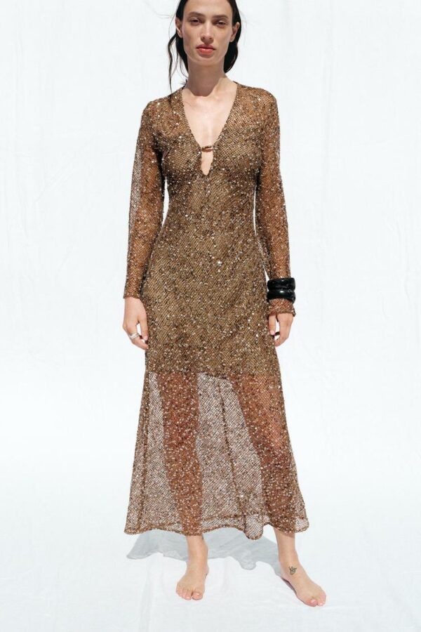 لباس بلند زنانه زارا sequinned midi dress