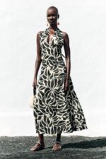 لباس بلند زنانه زارا HALTER MIDI DRESS WITH LINEN BLEND