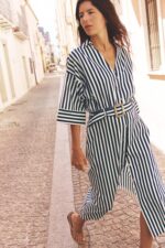 لباس بلند زنانه زارا STRIPED LINEN BLEND MIDI DRESS