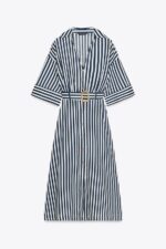 لباس بلند زنانه زارا STRIPED LINEN BLEND MIDI DRESS