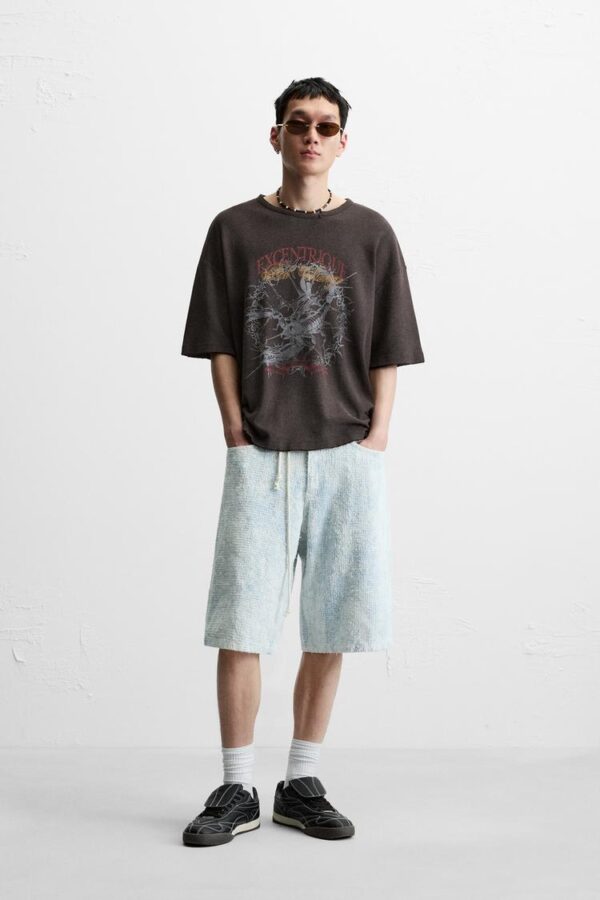 شلوارک مردانه زارا distressed baggy fit bermuda shorts
