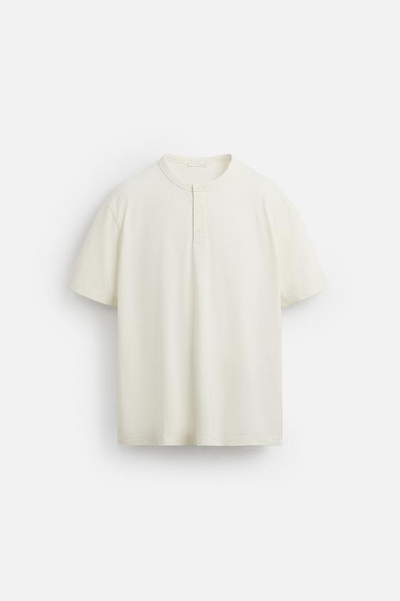تیشرت مردانه زارا BUTTON NECK T-SHIRT
