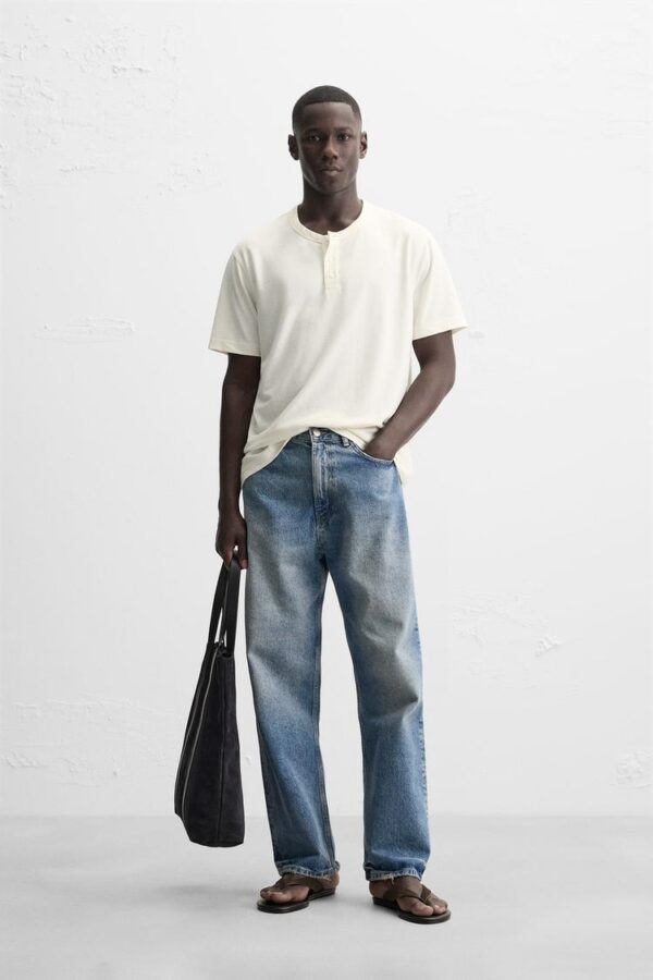 تیشرت مردانه زارا BUTTON NECK T-SHIRT