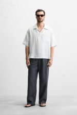پیراهن لینن مردانه زارا 100% LINEN POLO SHIRT