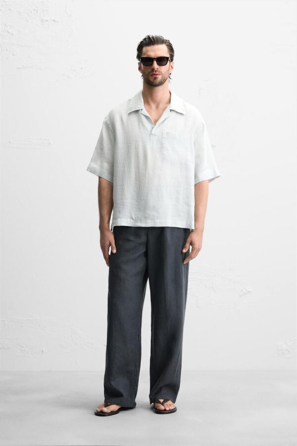 پیراهن لینن مردانه زارا 100% linen polo shirt