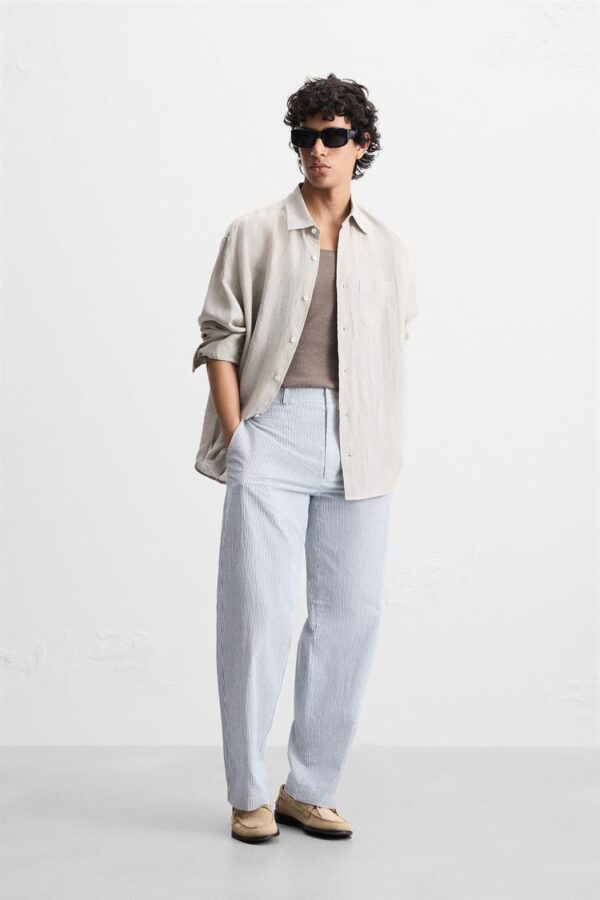 شلوار مردانه زارا seersucker trousers