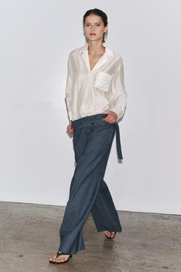 شومیز زنانه زارا ZW COLLECTION EMBROIDERED POCKET SHIRT
