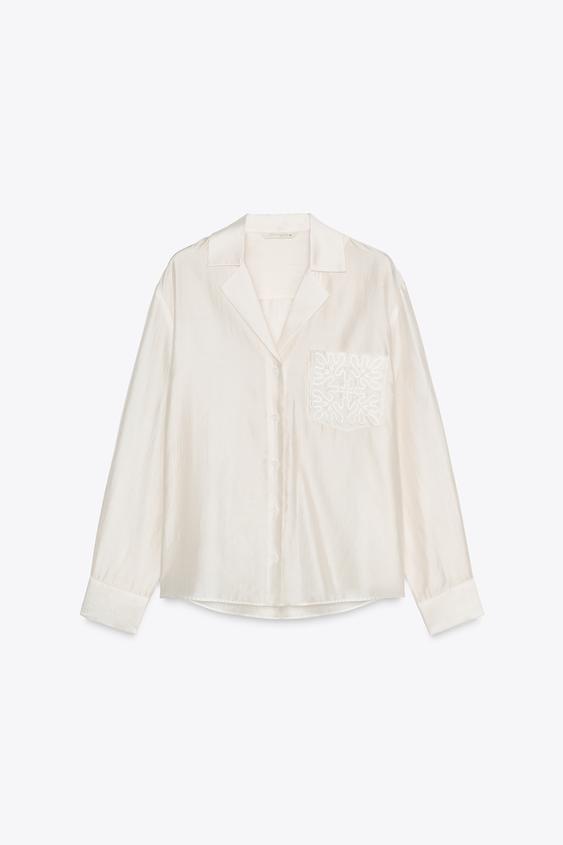 شومیز زنانه زارا ZW COLLECTION EMBROIDERED POCKET SHIRT