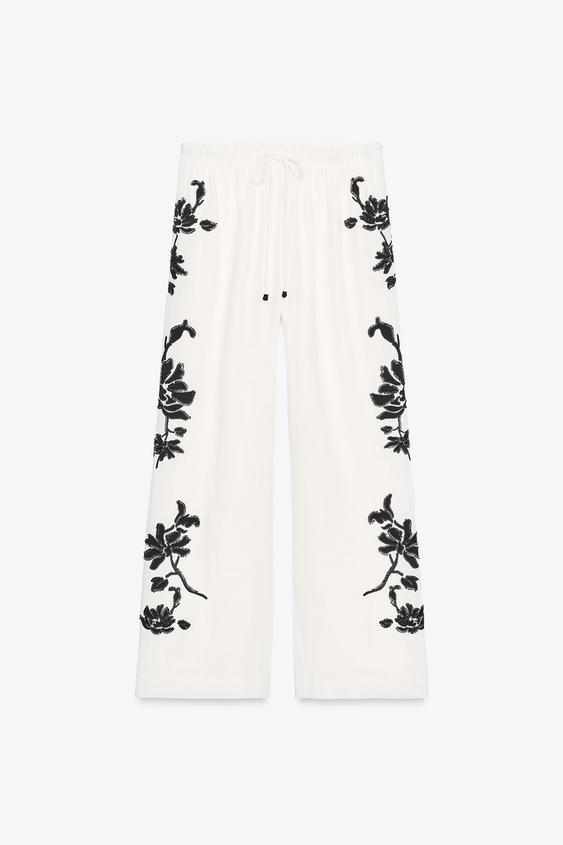 شلوار زنانه زارا ZW COLLECTION EMBROIDERED TROUSERS
