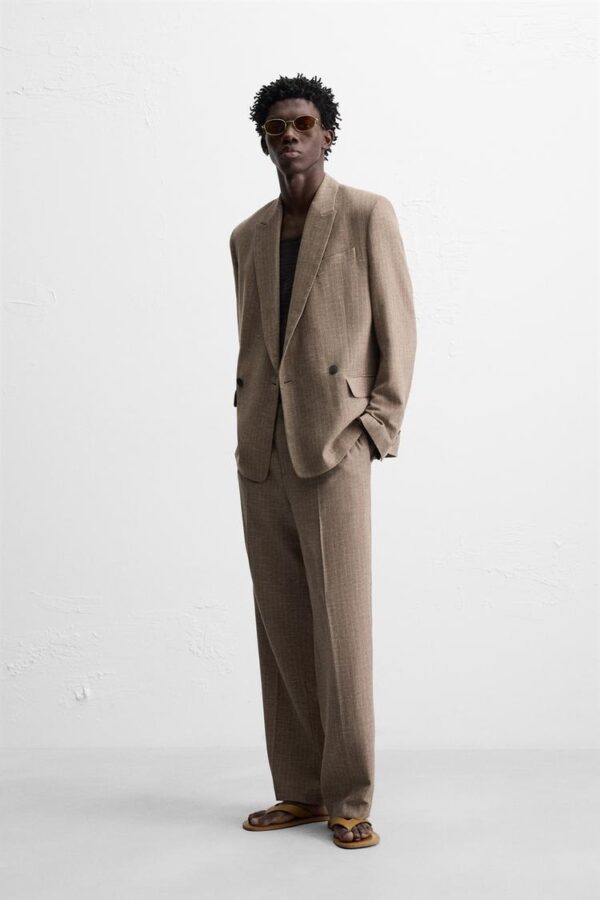 شلوار مردانه زارا striped textured suit trousers