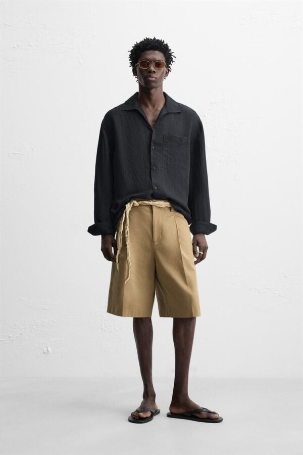 شلوارک مردانه زارا pleated relaxed fit bermuda shorts