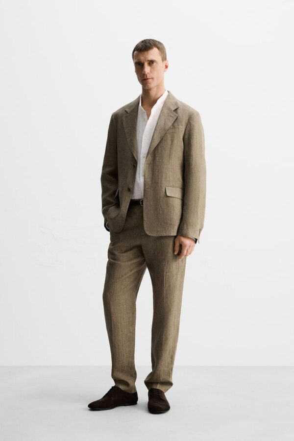 شلوار لینن مردانه زارا limited edition 100% linen suit trousers