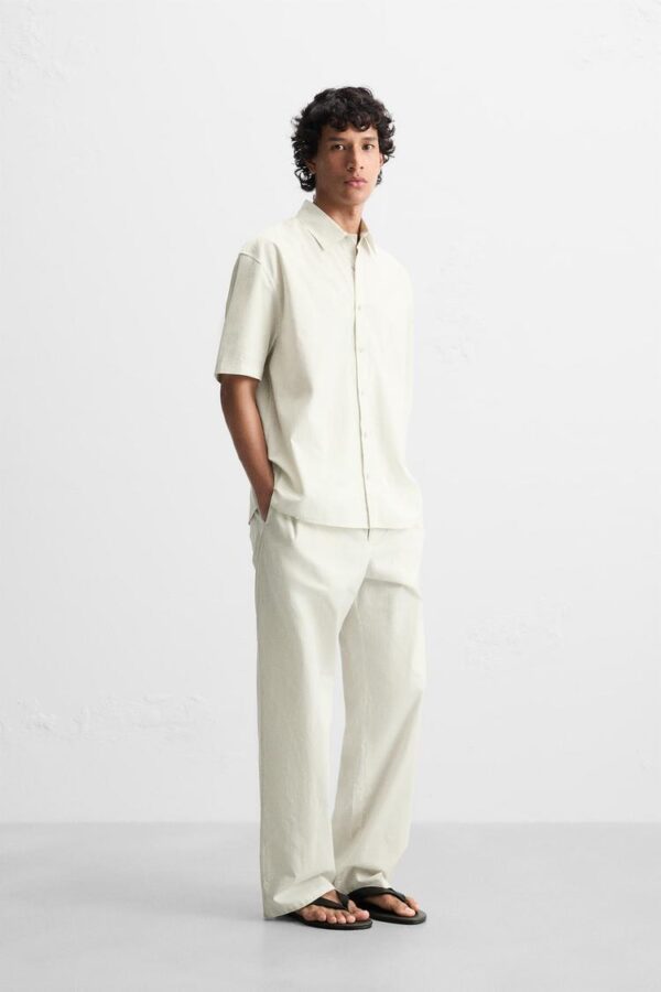 پیراهن مردانه زارا striped cotton-hemp shirt